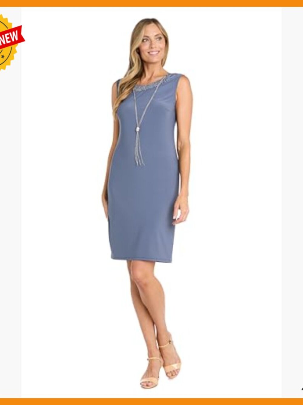 Metallic Jacquard Knit Jacket Dress Set with Necklace - Mother of Bride - Picture 3 of 7